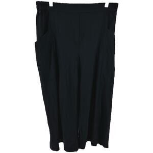 Lisa Bayne Wide Leg Pants Lagenlook Pockets Loose Fit Stretch Black Large